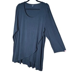 J. Jill Wearever Black Tunic Top XL Petite 3/4 Sleeve Scoop Neck Stretch